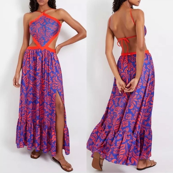 PATBO Pua Halterneck Silk Crepe Botanical Print Beach Maxi Dress Sz M - Picture 8 of 8